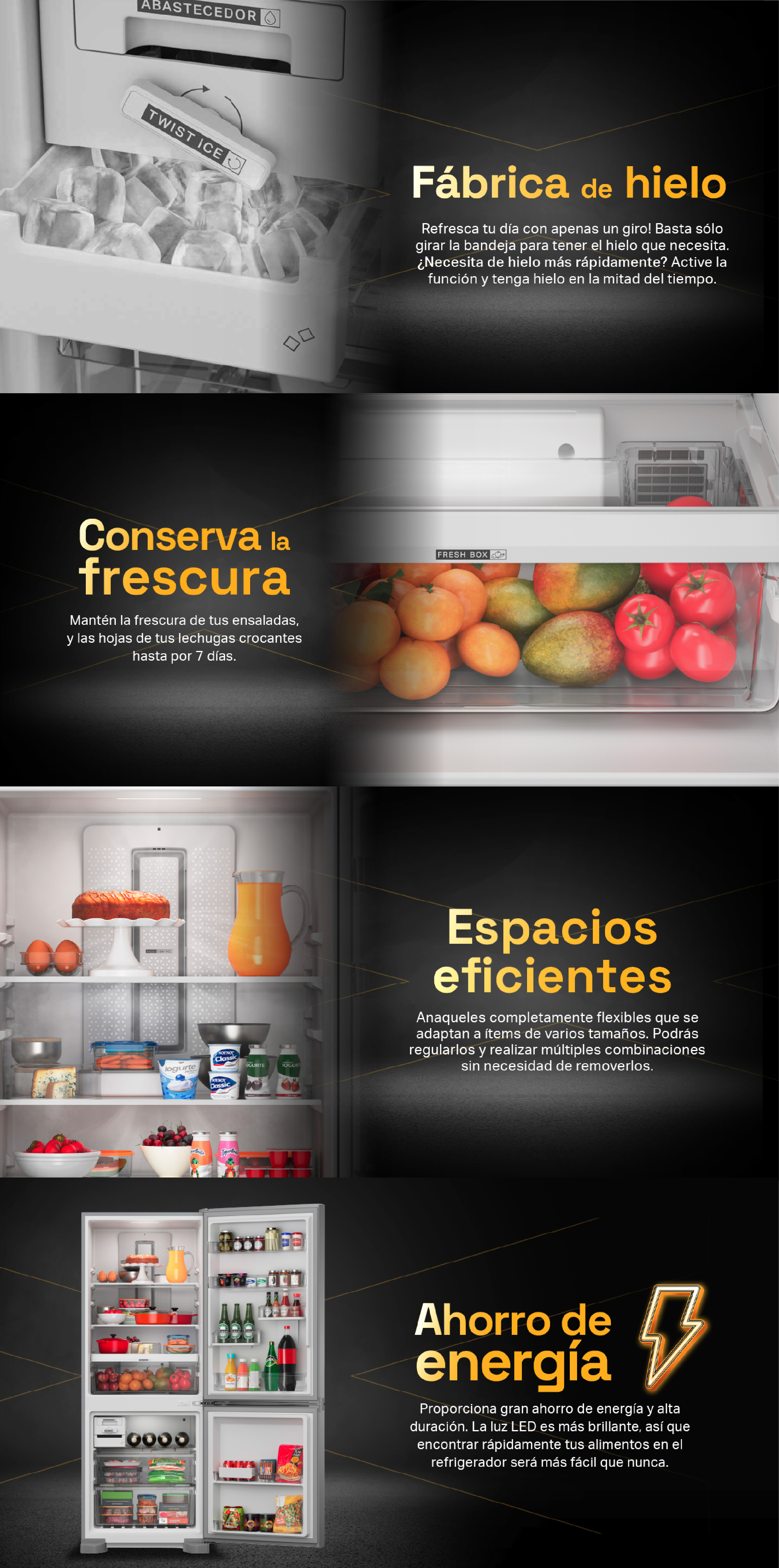 Nevecón 4 puertas Whirlpool 7501545587931. con gran capacidad de almacenamiento y flexibilidad de acomodación.
